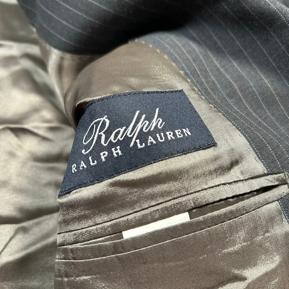 Ralph Ralph Lauren Suit 50R 42X28 Pants Grey Pinstripe Wool 3-Button Blazer Mens